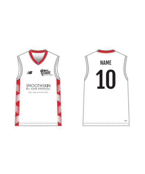Kings College London Basketball Youths Basketball Top White / High Risk Red Smoothskin Sponsor